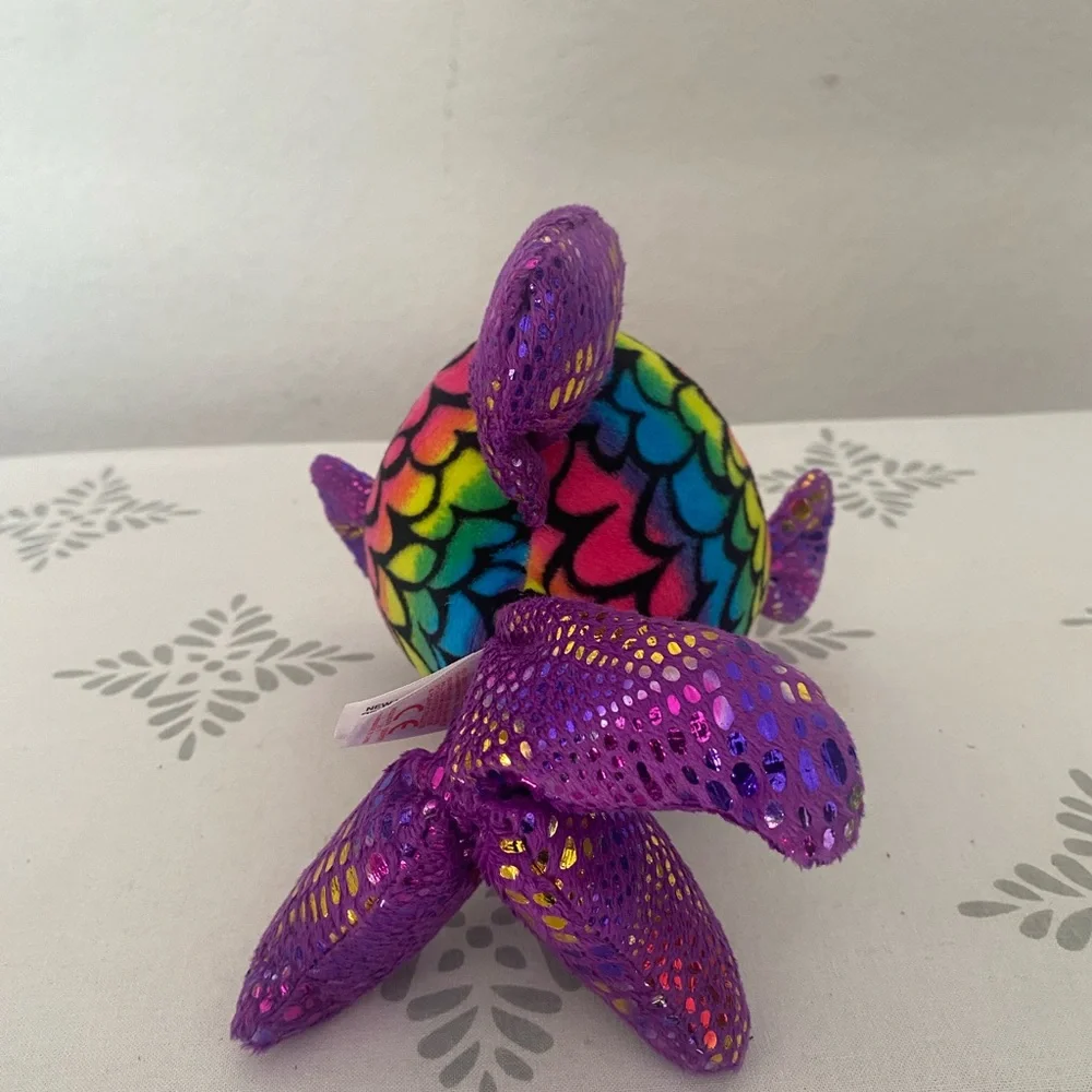 TY Beanie Boo FLIPPY Fish Plush Rainbow Purple Glitter Eyes 6